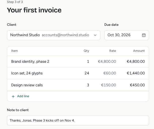 The rendered First invoice frame
